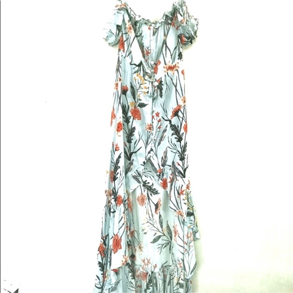 Lilyful Flower Ruffle High Low Maxi Dress